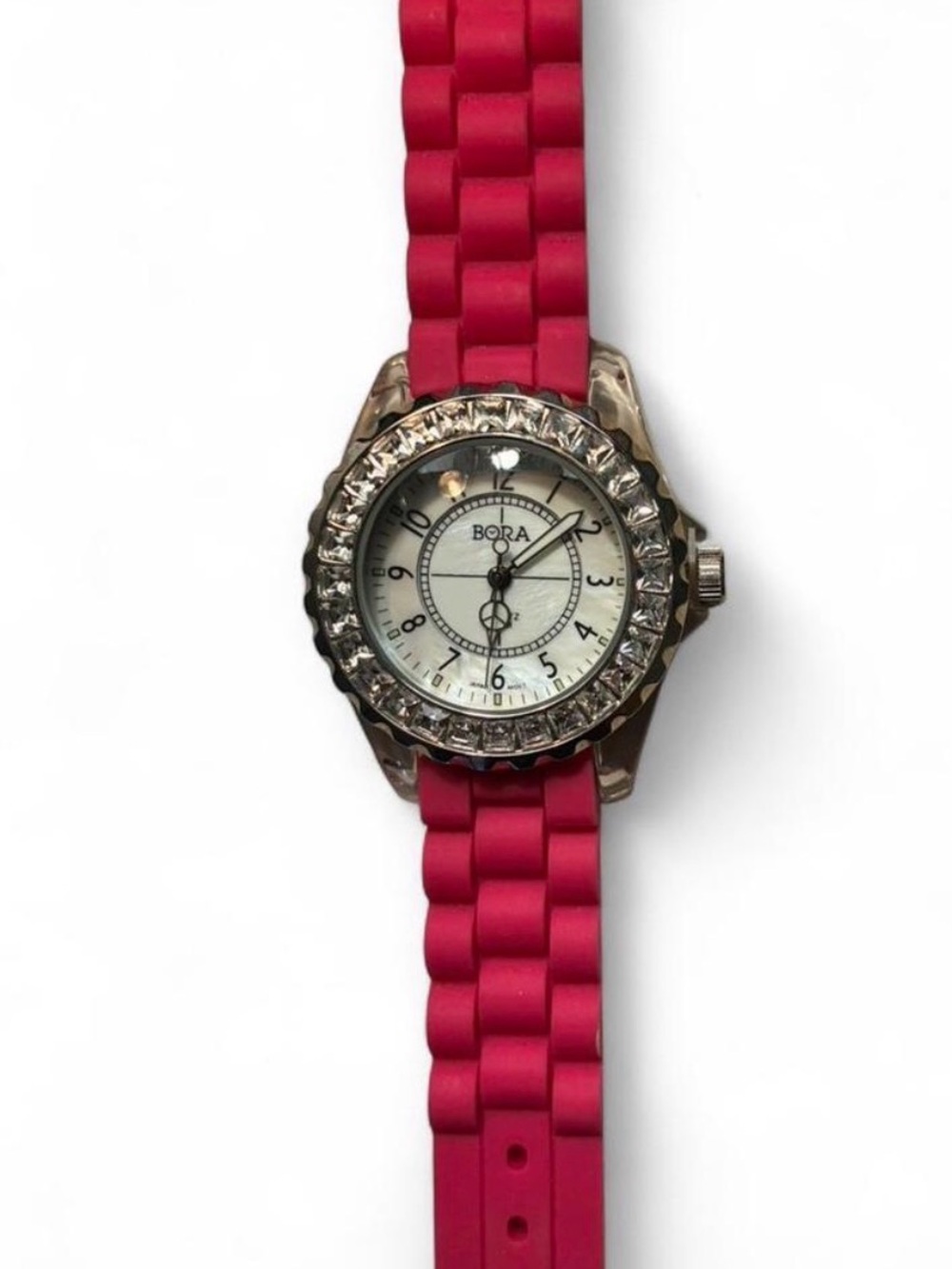 Bora Pink Silicone Strap Watch with Crystal Bezel